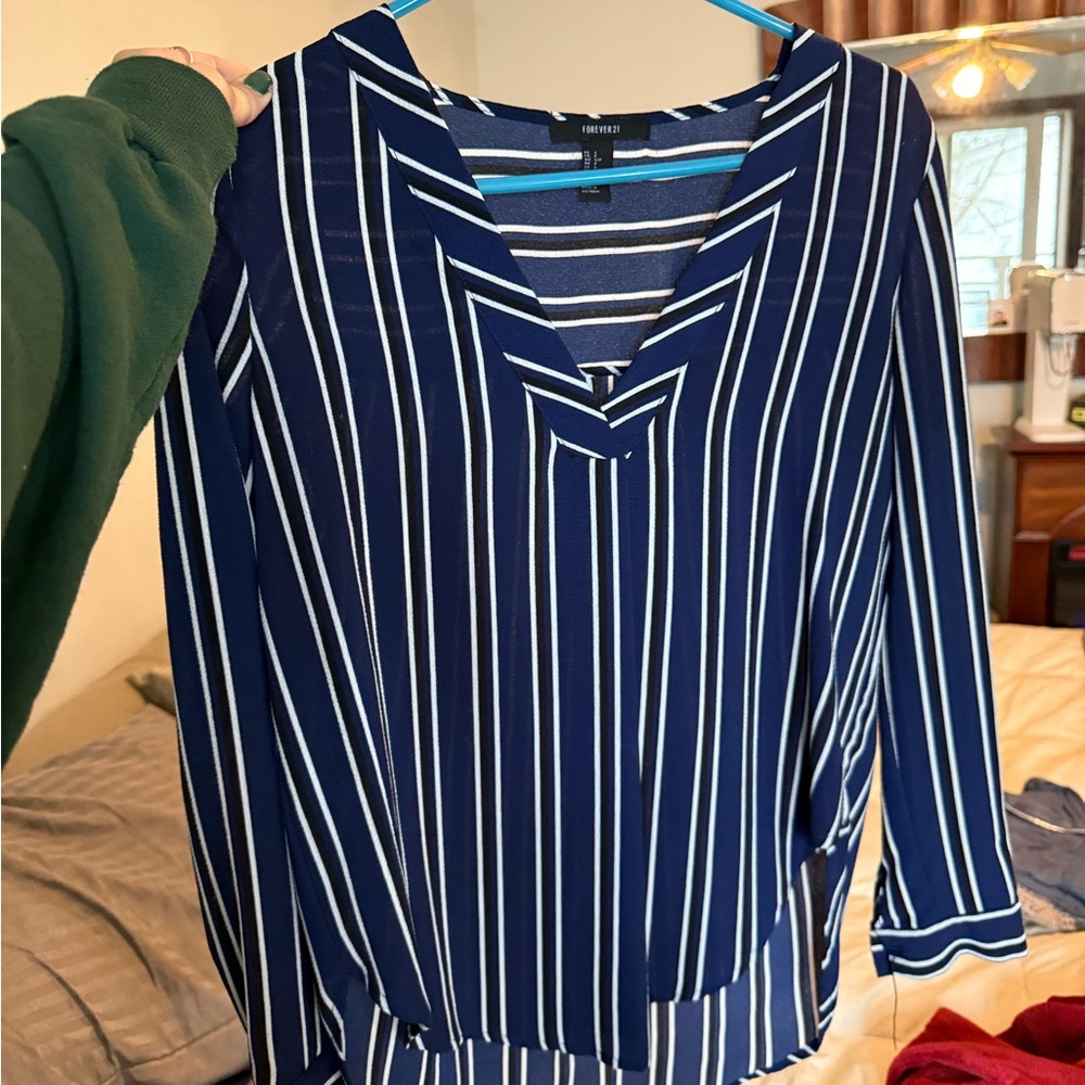 Forever 21 Navy Blue Striped Women's Top